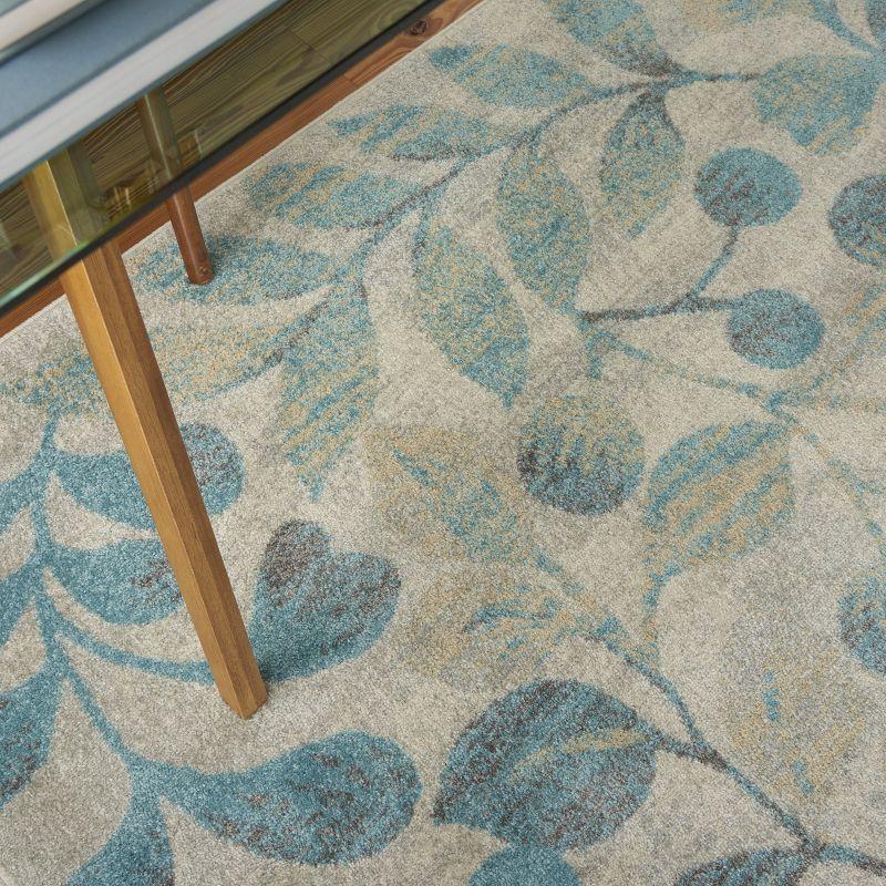 Nourison Tranquil 5'3" X 7'3" (5' x 7') Ivory/Turquoise Area Rug Contemporary Botanical Vine and Bloom by Nourison