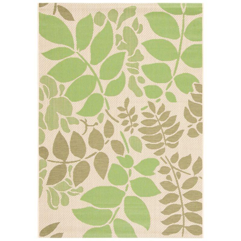 Green and Beige Floral Synthetic Outdoor Area Rug