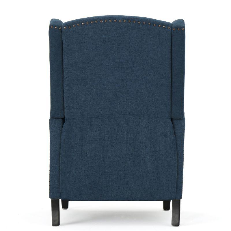 GDFStudio Weyland Contemporary Fabric Wingback Pushback Recliner with Nailhead Accents, Navy Blue