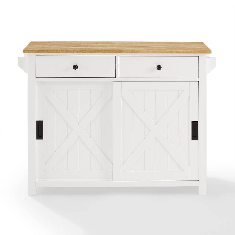 Laurel Kitchen Island/Cart White/Natural - Crosley: Farmhouse Style, Towel Bar, Adjustable Shelf