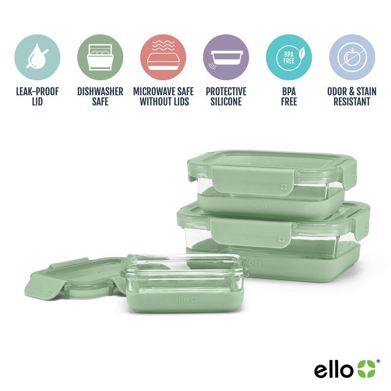 Ello 6pc Glass Refresh Mixed Food Storage Set Green: Oven & Microwave Safe, Dishwasher Safe, Lifetime Warranty
