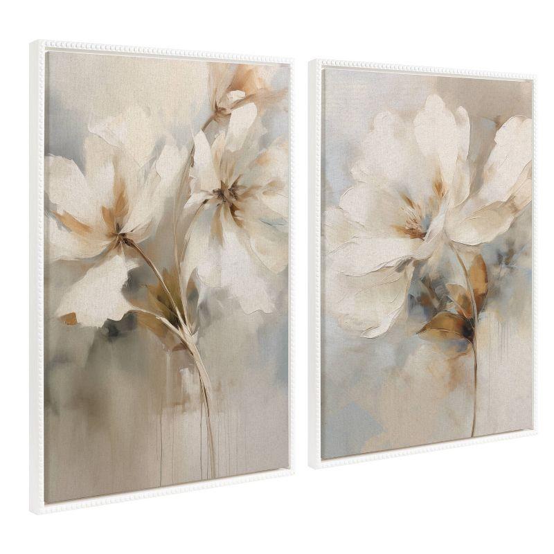 Kate & Laurel All Things Decor (Set of 2) 23"x33" Sylvie Beaded Botanical Floral 1 and 2 Framed Arts by The Creative Bunch Studio White