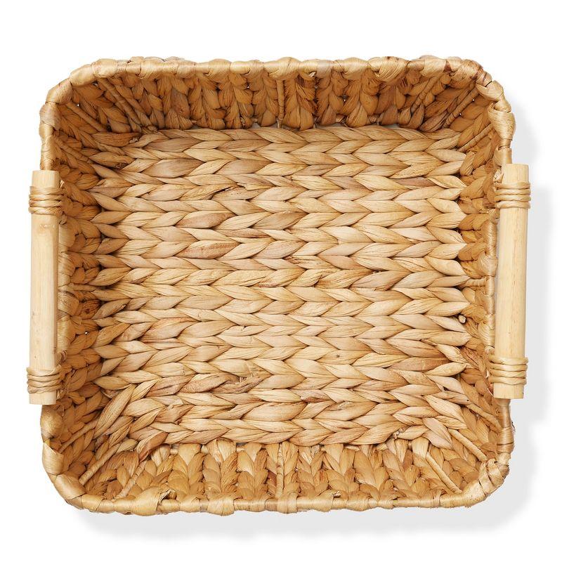 Casafield Water Hyacinth Oval Storage Basket Sets with Wooden Handles, Woven Nesting Bin Organizers