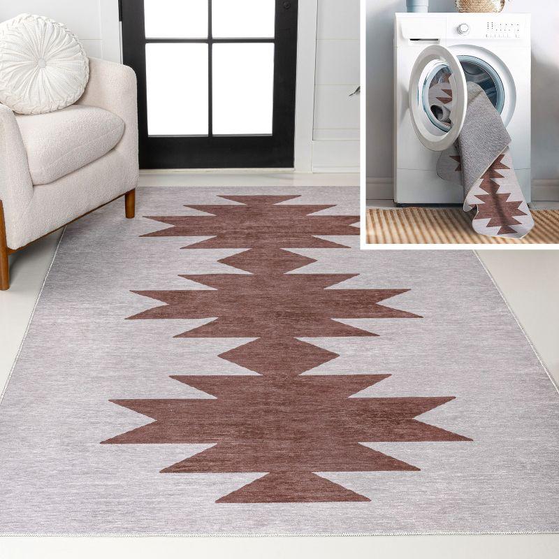 Chayton Gray and Brown Geometric Chenille Area Rug 3x5