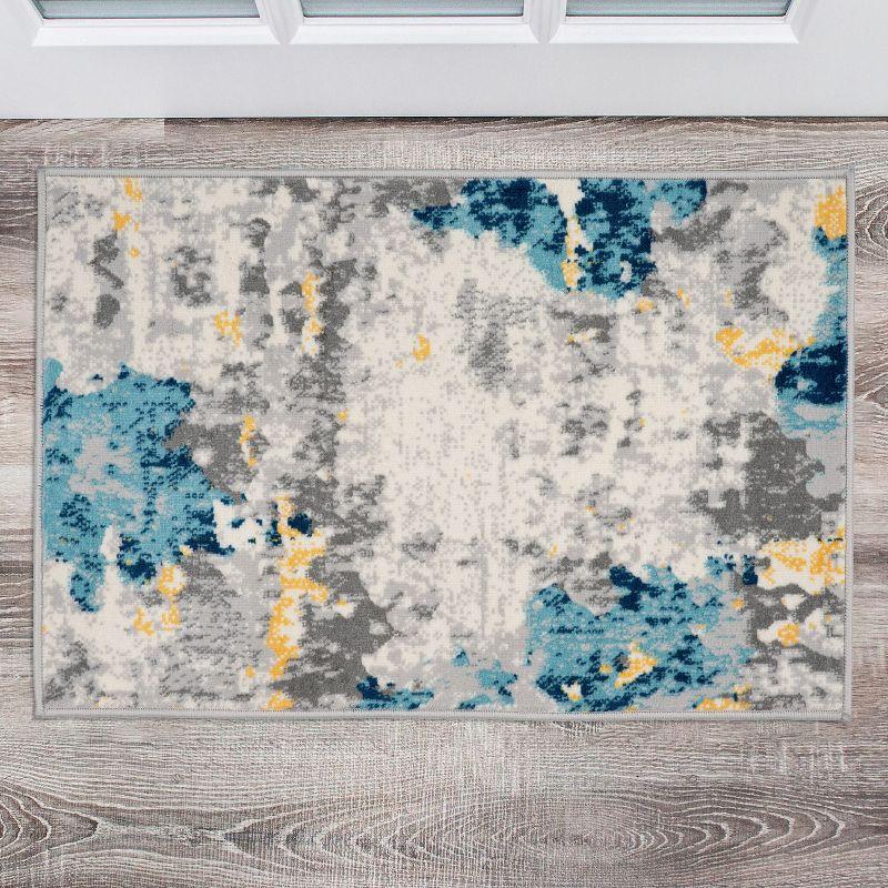 Abstract Cream Washable Synthetic 2' x 3' Area Rug