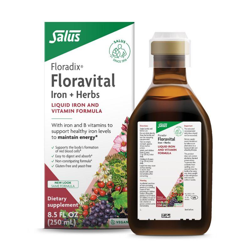 Floradix Floravital Liquid Iron & Vitamin Formula - Liquid Iron Supplement with C & B Vitamins - Vegan, Gluten-Free, Yeast-Free & Non-GMO - 8.5 Fl Oz