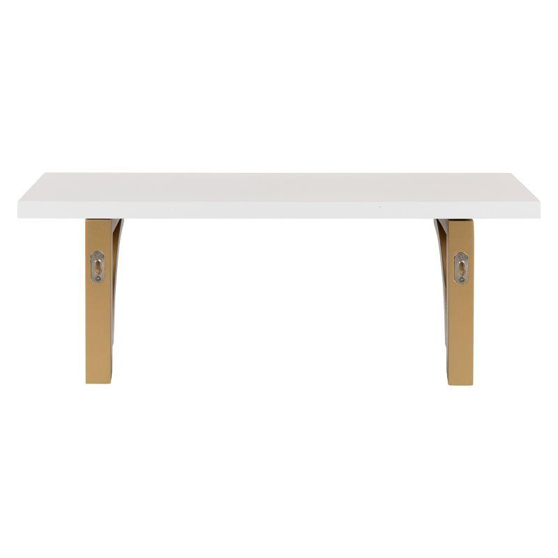 24" x 9" Corblynd Traditional Wood Wall Shelf White/Gold - Kate & Laurel: Bracket Shelf, Open Shelving Design, Includes Brackets