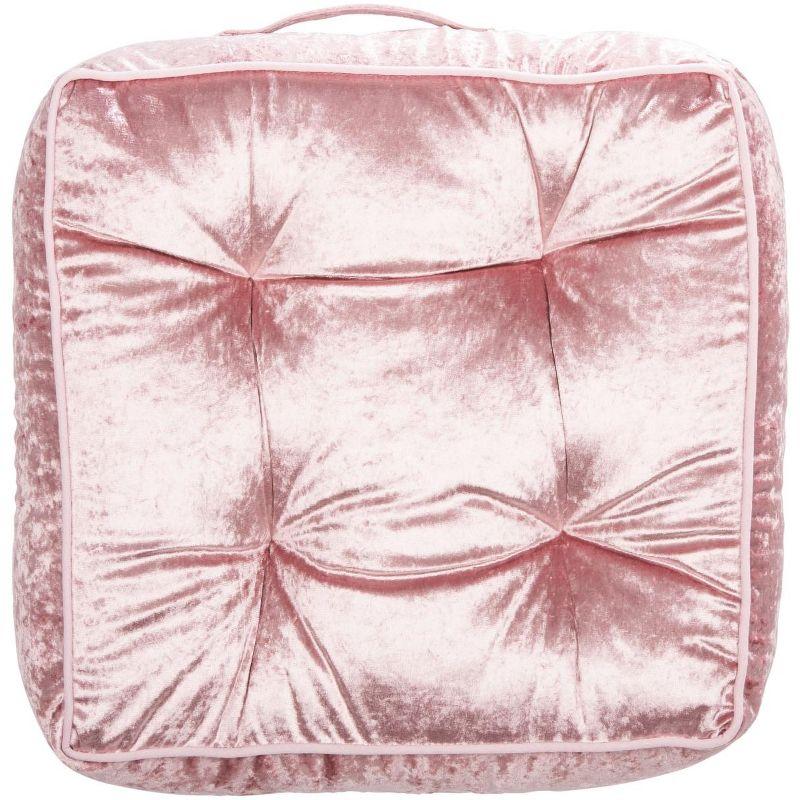 Blush Velvet Tufted Square Floor Pillow with Handle