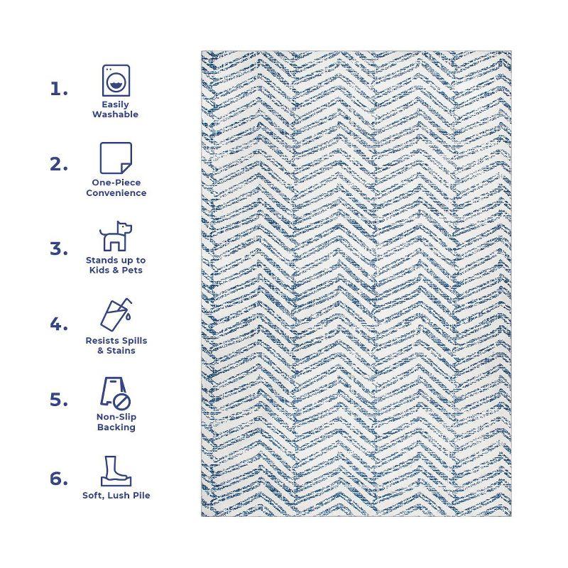 Nuloom Rosanne Herringbone 3x5 Machine Washable Accent Indoor Area Rug for Living Room Bedroom Dining Room Entryway Kitchen, Blue/Ivory