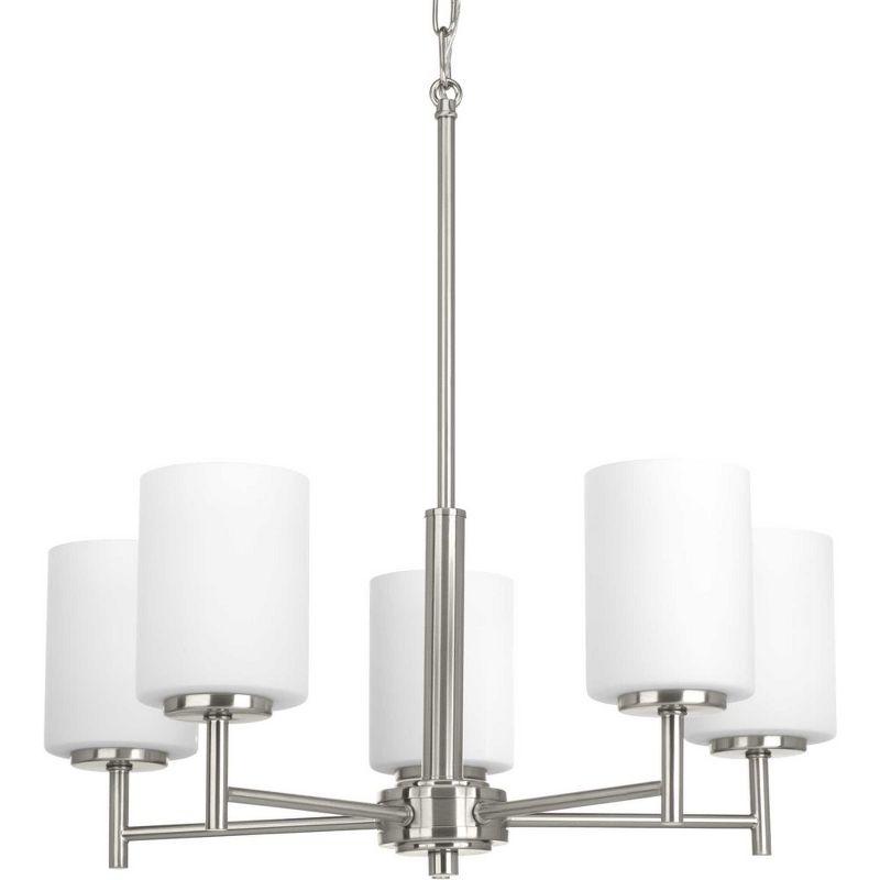 Progress Lighting Replay 5-Light Chandelier, Brushed Nickel, White Glass Shades