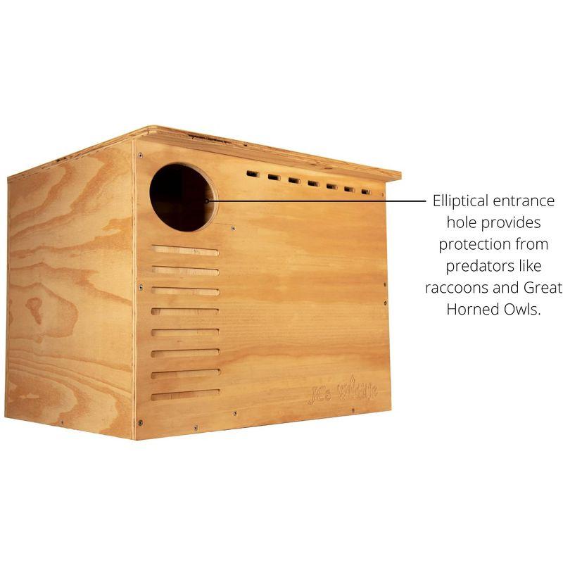 JCs Wildlife Barn Owl Nesting Box Large House Crafted in USA - Exterior Grade Treated Plywood - Mounting Hardware and Pine Shavings Included -