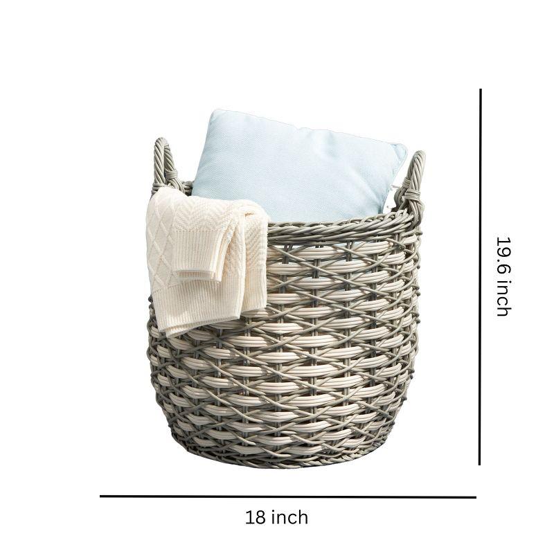 Solhome Zita Round Resin Woven Wicker Multi-Use Storage Basket with Handles 18" x 18" x 19.6" White Gray