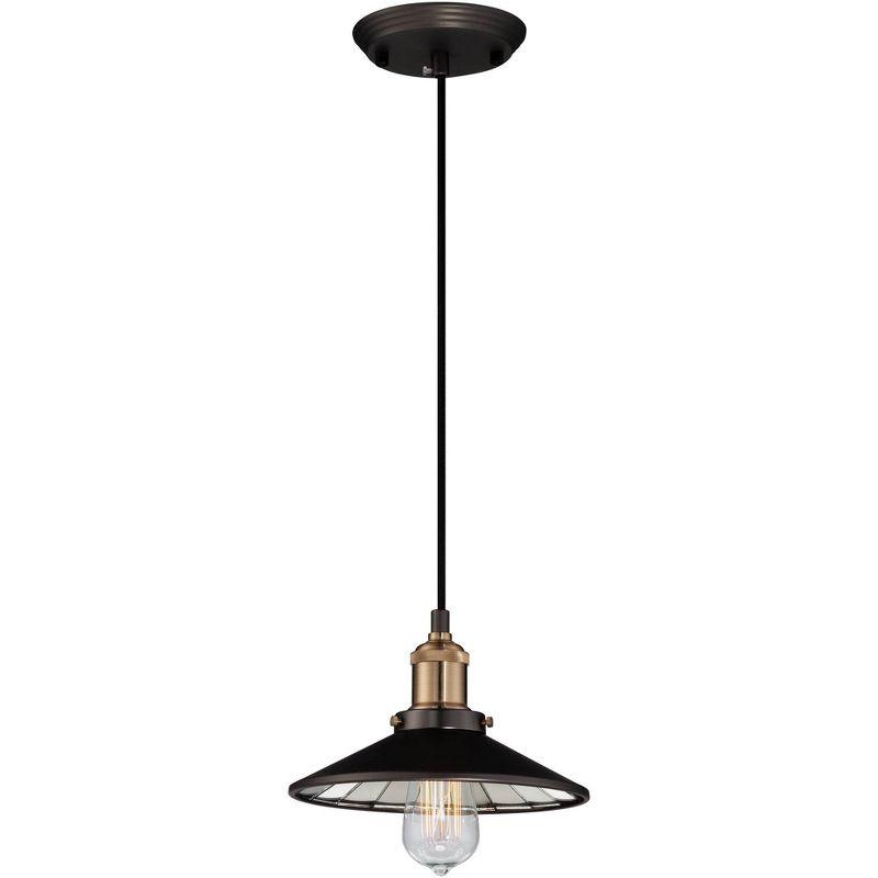 Franklin Iron Works Emile Oil Rubbed Bronze Brass Mini Pendant 8 3/4" Wide Industrial LED Fixture for Dining Room House Foyer Kitchen Island Entryway