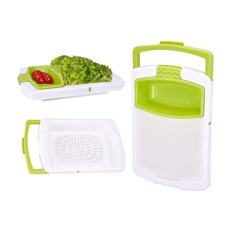 Green Collapsible Plastic Cutting Board with Colander and Basket