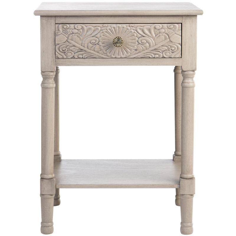 Josie Greige Wood and Metal 1-Drawer Accent Table