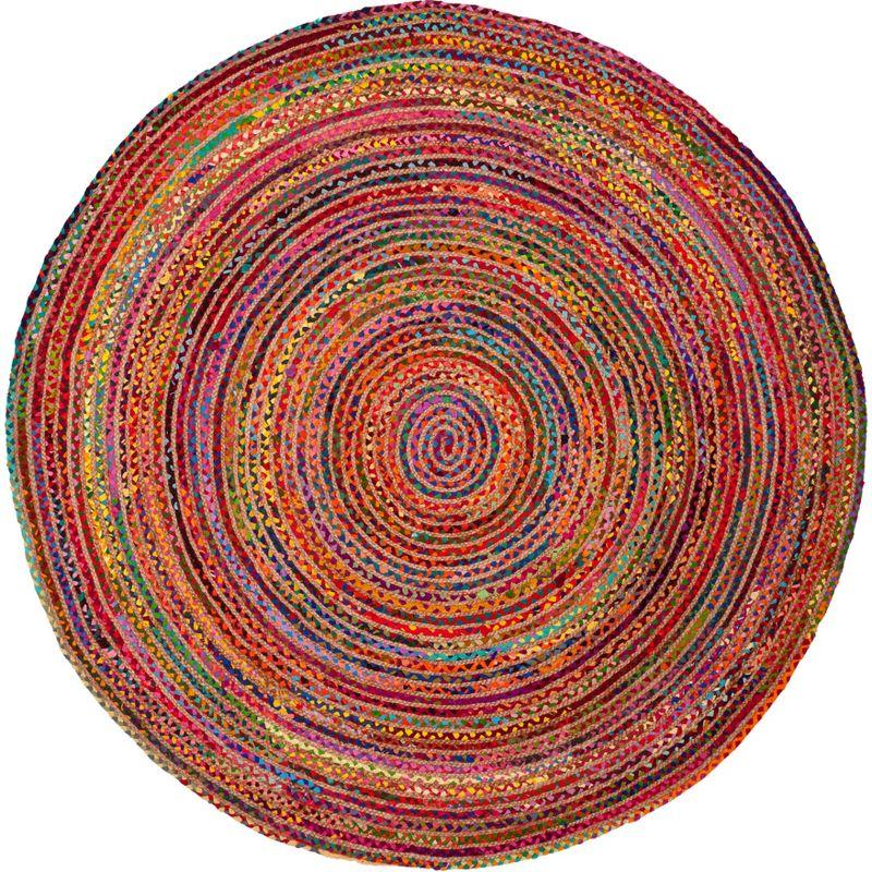 Boho-Chic Red & Multi Handwoven Cotton Round Rug - 9'