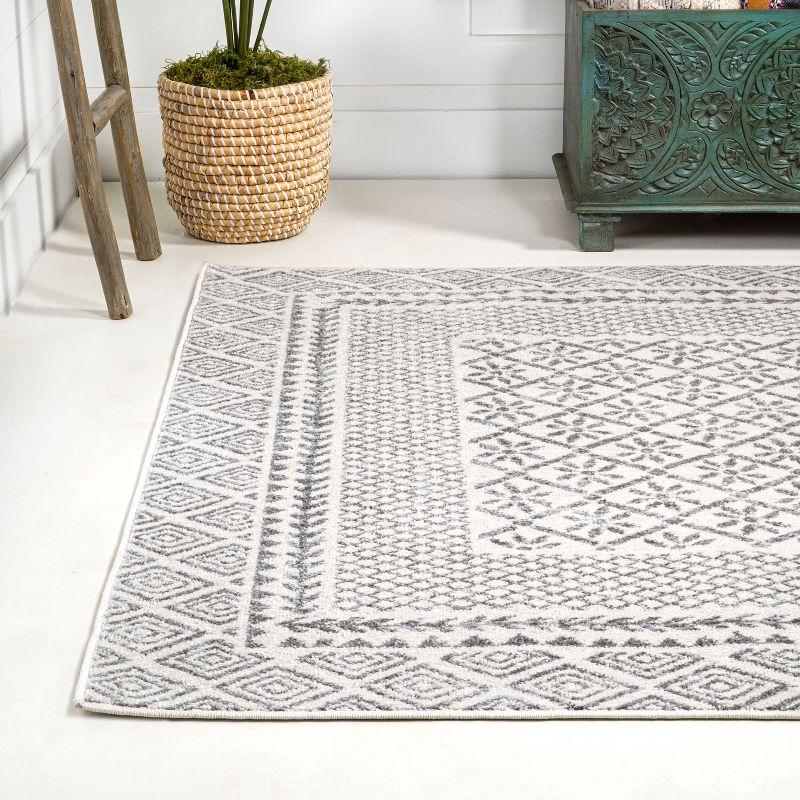 Athens Gray Geometric 4' x 6' Easy-Care Synthetic Area Rug