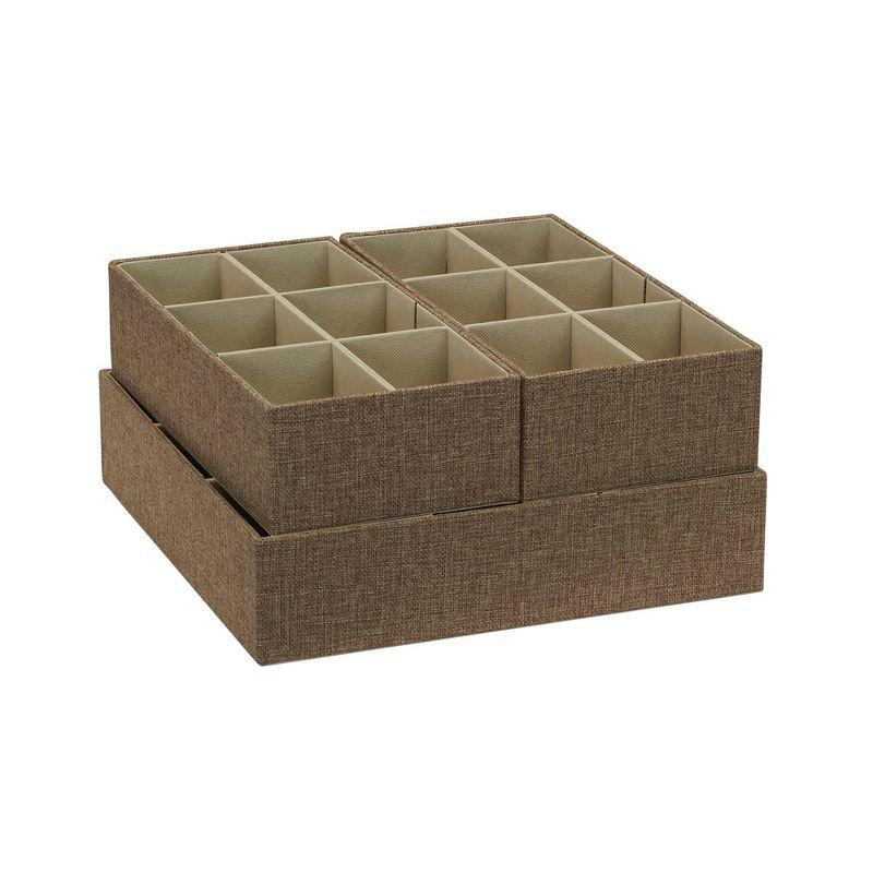 Household Essentials 3pc Drawer Organizer Set Latte Linen: Stackable Storage Boxes, Hard Sided, Light Brown, 12.6"x12.6"