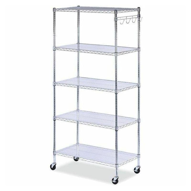 Alera 5-Shelf Wire Shelving Kit with Casters and Shelf Liners, 36w x 18d x 72h, Silver