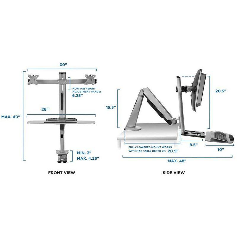 Adjustable Silver Standing Desk Converter with Dual Monitor Mount