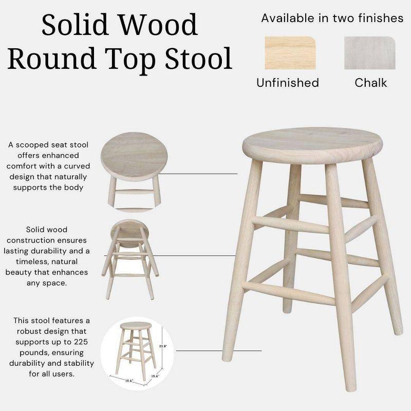 24" Scooped Seat Counter Height Barstool Unfinished - International Concepts: Solid Wood, Round, Backless