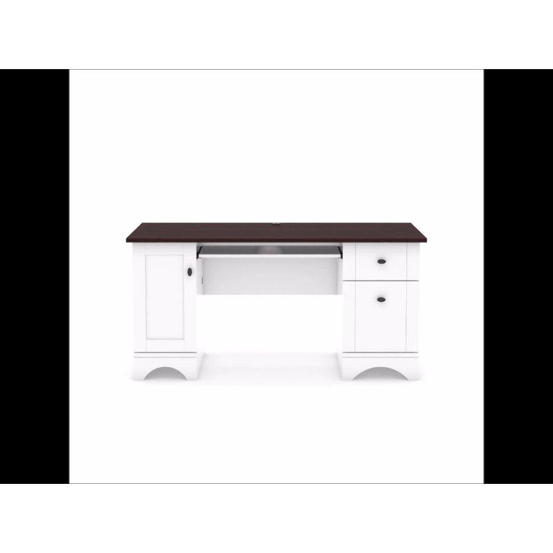 Computer Desk with Cherry Accent Top Soft White - Sauder: Modern Office Desk with File & All Purpose Drawers