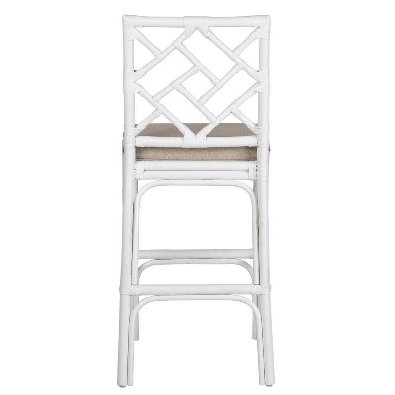 Stacie White Rattan Barstool with Beige Cushion