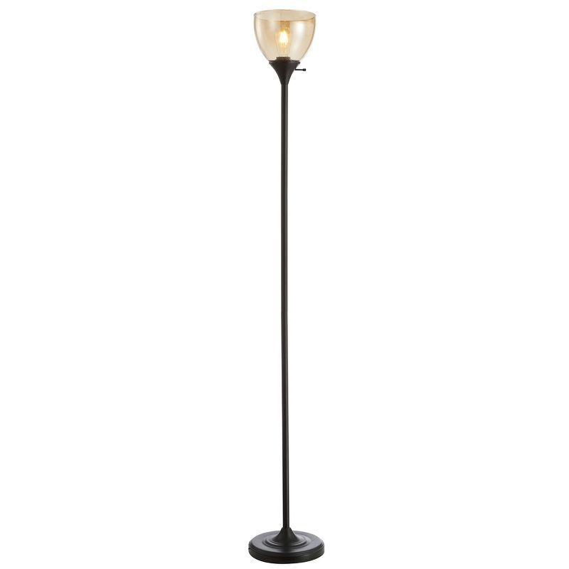 Adjustable Contemporary Black Iron Floor Lamp with Light Brown Glass Shade