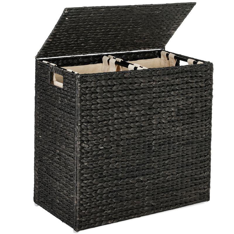 Bayou Breeze Large Water Hyacinth Double Laundry Hamper Basket w/ 2 Liner Bags, Handles