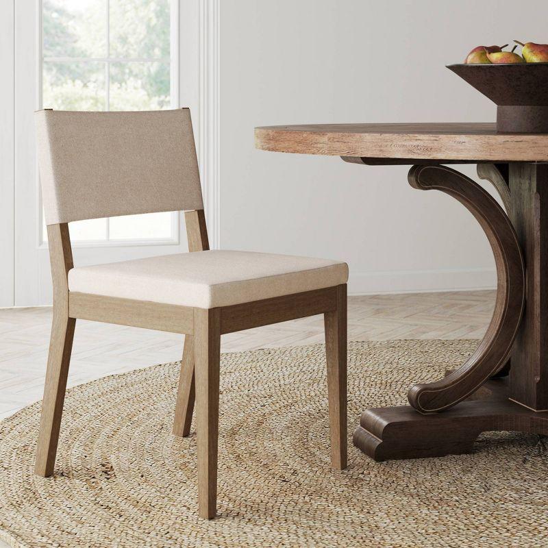 Linus Light Brown Upholstered Side Chair with Rubberwood Legs