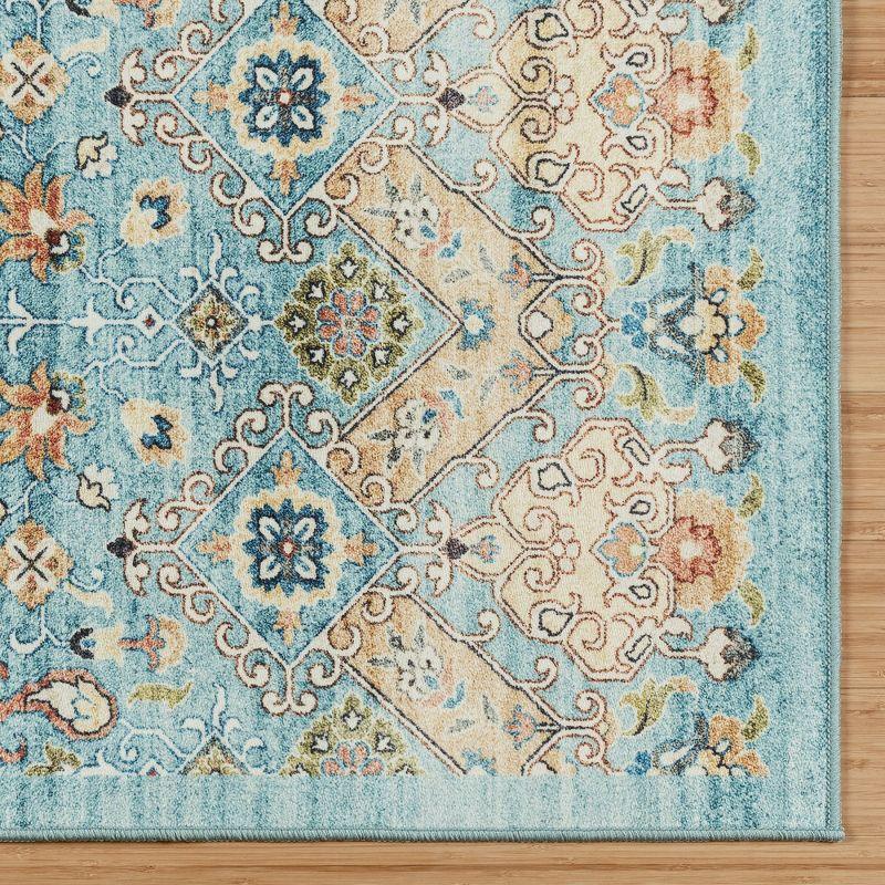 Gertmenian Crystal Print Tanis Sage Aqua Cream Multi Moroccan Bohemian Polyester Washable Flat Pile Indoor Area Rug