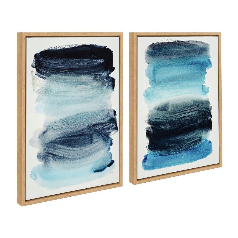 Set of 2 Blue Abstract Canvas Prints with Natural Wood Frame