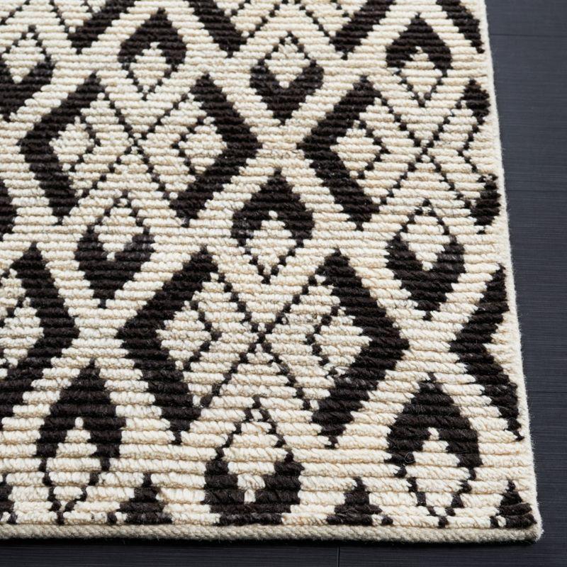 Hand-Knotted Black and Ivory Wool 8' x 10' Area Rug