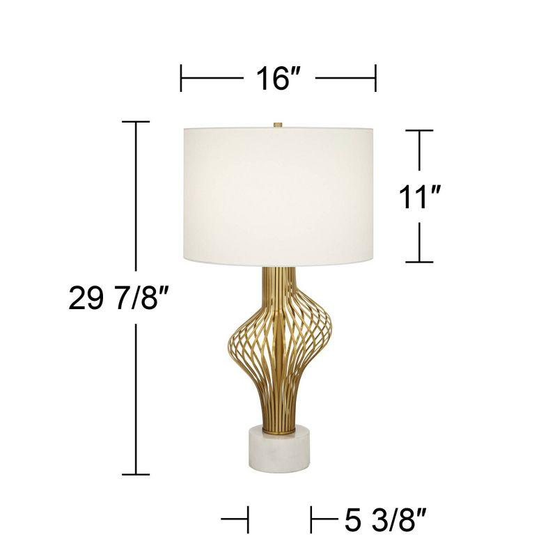 Possini Euro Design Cyclone 30" Tall Large Modern Glam Luxury End Table Lamp Gold Finish Metal Marble Single White Shade Living Room Bedroom Bedside