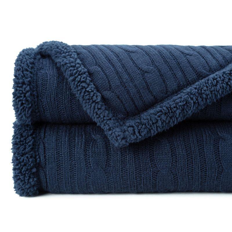 Chanasya Cable Knit Throw Blanket with Plush Faux Shearling Side