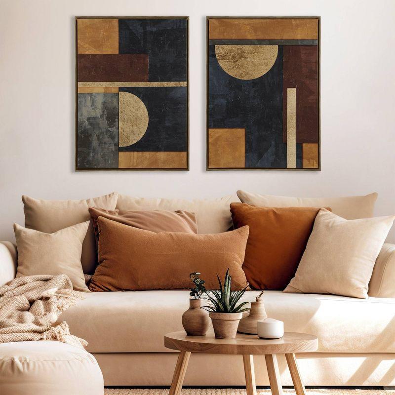 Ink+Ivy (Set of 2) 27"x36" Jeweled Geo Hand-Embellished Abstract Framed Canvas Wall Art Set: Mid-Century Modern Decor, Polystyrene Frame