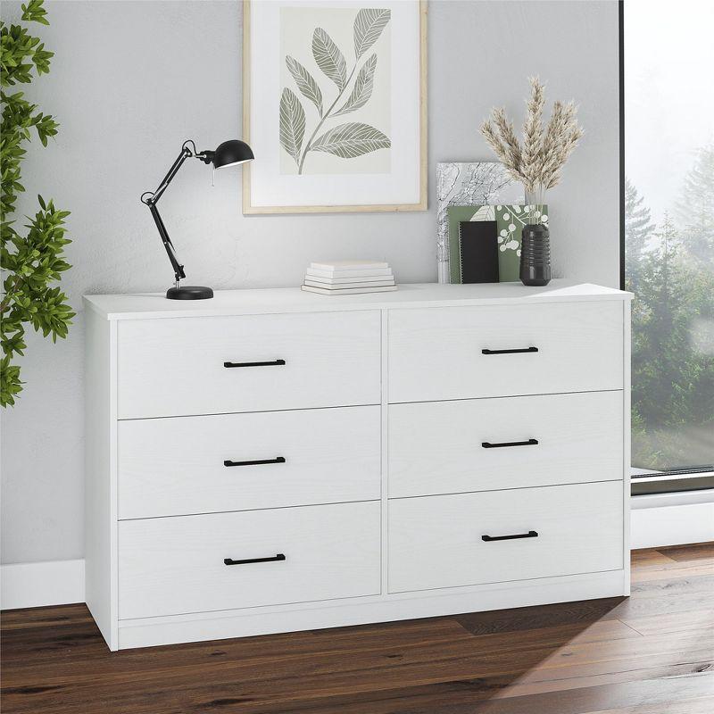 Ameriwood Home BrEZ Build Collection Pearce Wide 6 Drawer Dresser, White