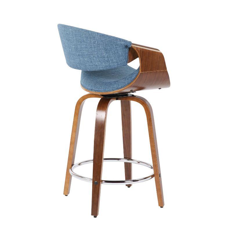 LumiSource Set of 2 Curvini Upholstered Counter Height Barstools Blue/Walnut: Swivel, Chrome-Plated, Wood Legs