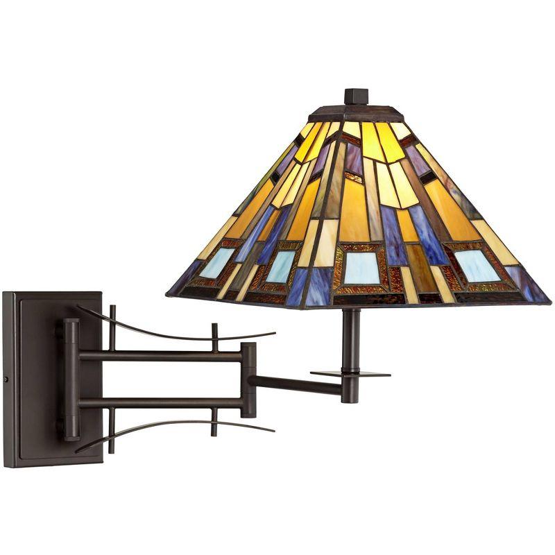 Robert Louis Tiffany Vintage Swing Arm Wall Lamp Plug-in Light Fixture Jewel Tone Stained Art Glass for Bedroom Bedside Living Room Reading Home House