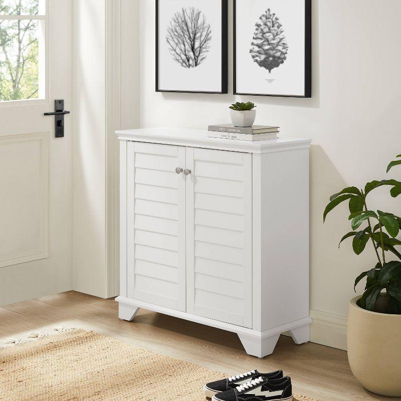 White Faux-Louvered Living Room Cabinet with Adjustable Shelving