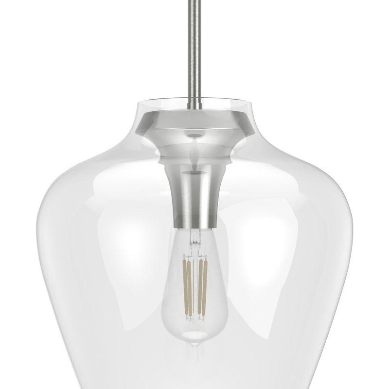Hunter Fan 1-Light Vidria Pendant Brushed Nickel: Modern Glass Ceiling Fixture, UL Listed, Adjustable Height