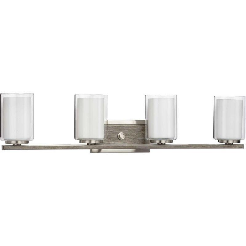 Progress Lighting Mast 4-Light Bath Vanity in Brushed Nickel with Clear and Etched Glass Shades