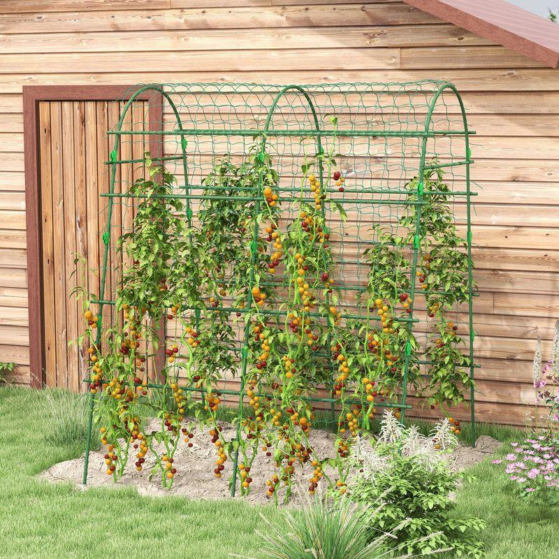 Outsunny 81" Tall Metal Garden Trellis, Arch Trellis for Climbing Plants, Green