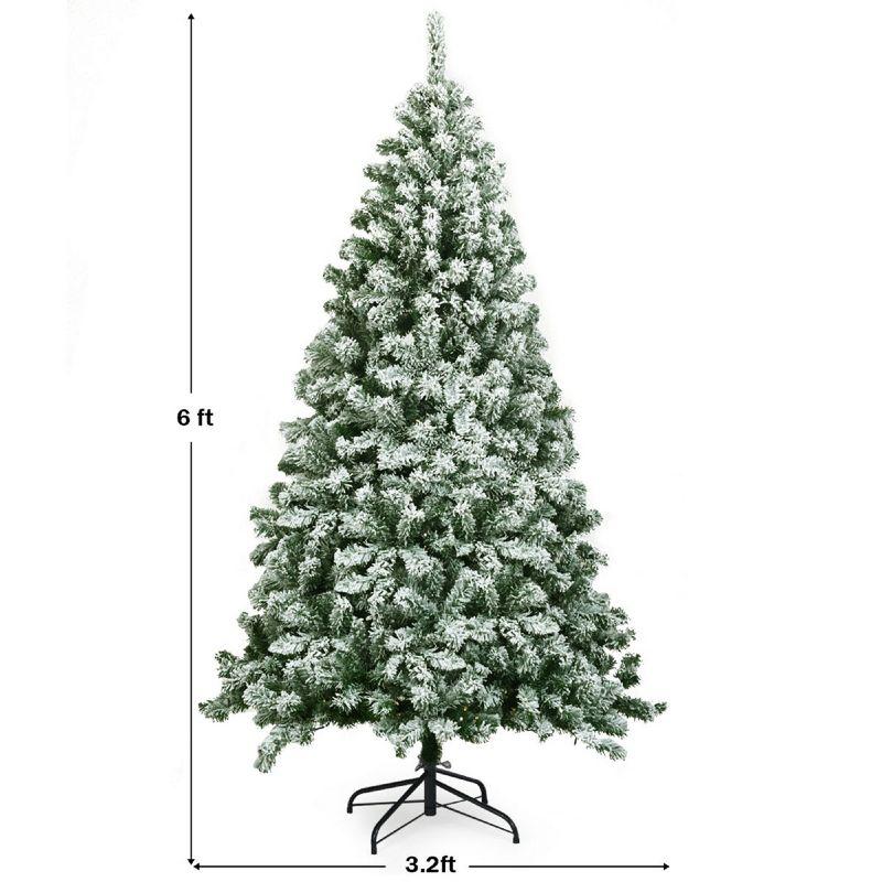 Costway 6FT Snow Flocked Artificial Christmas Tree Hinged w/928 Tips and Foldable Base