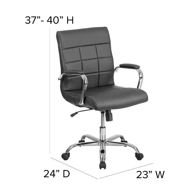 Contemporary Mid-Back Black Vinyl Swivel Executive Chair with Chrome Base