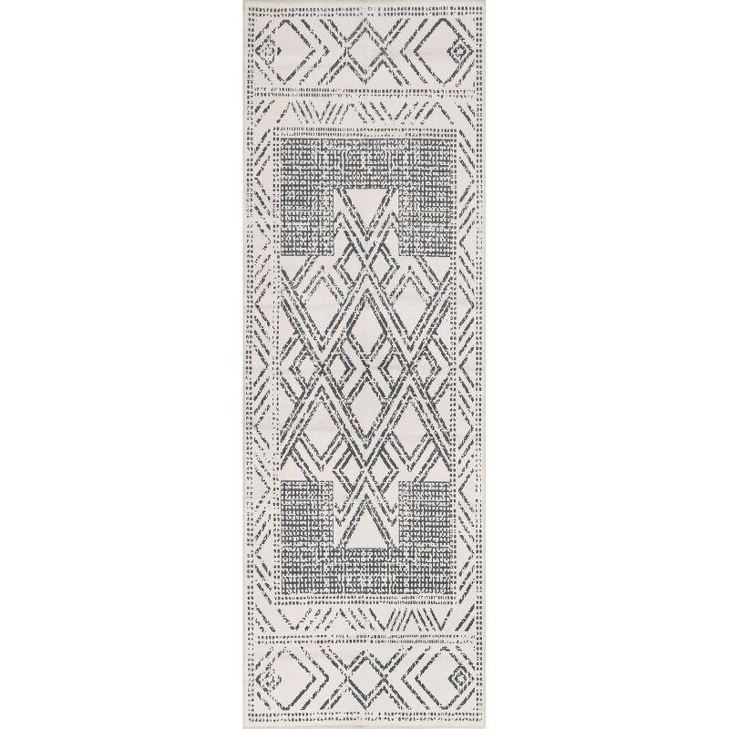 Nuloom Mia Medallion 2x12 Machine Washable Runner Indoor Area Rug for Living Room Bedroom Dining Room Entryway Hallway Kitchen, Light Grey/Ivory