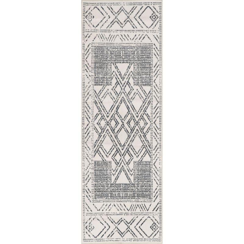 Mia Light Gray Synthetic Medallion Washable Area Rug