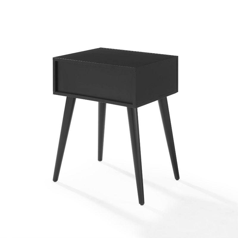 Everett End Table Matte Black - Crosley: Mid-Century Modern Design, Storage Drawer, Tapered Legs, Metal Hardware