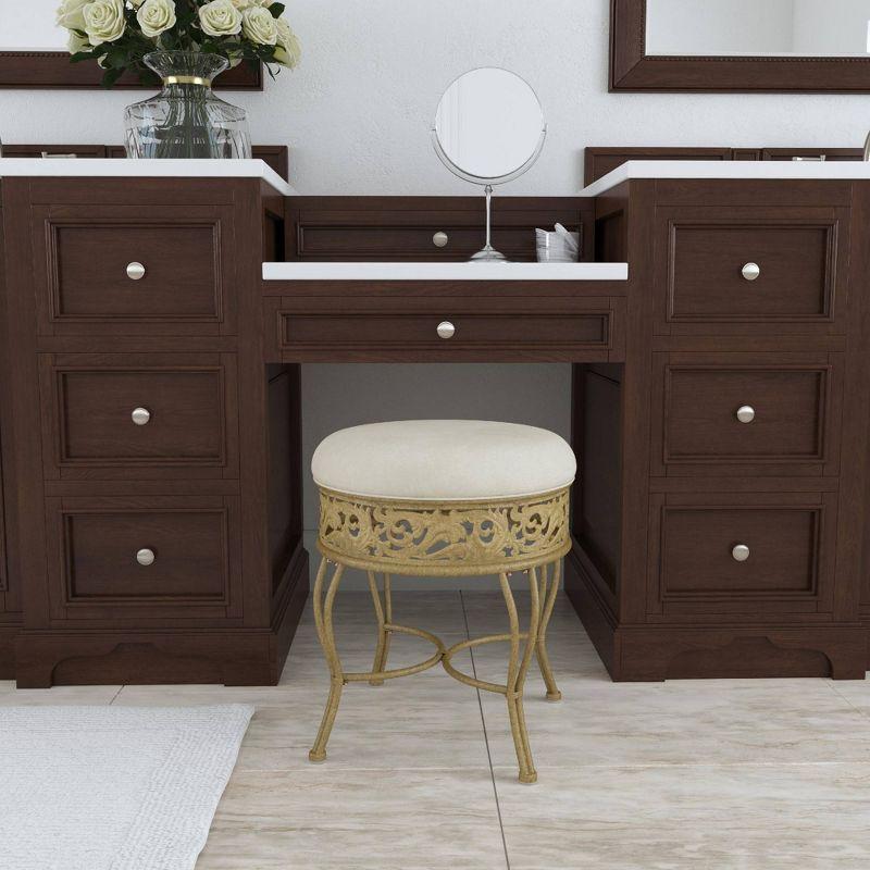 18.5" Villa III Upholstered Backless Metal Vanity Stool Beige - Hillsdale Furniture: Round Padded Seat, Makeup Bench