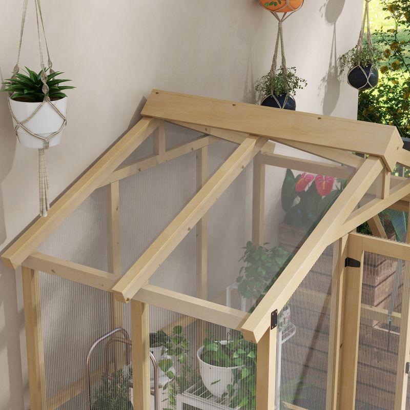 Outsunny 6.5' x 4' x 6.7' Walk-in Polycarbonate Greenhouse with Automatic Temperature Window and Lockable Door, Wood Frame